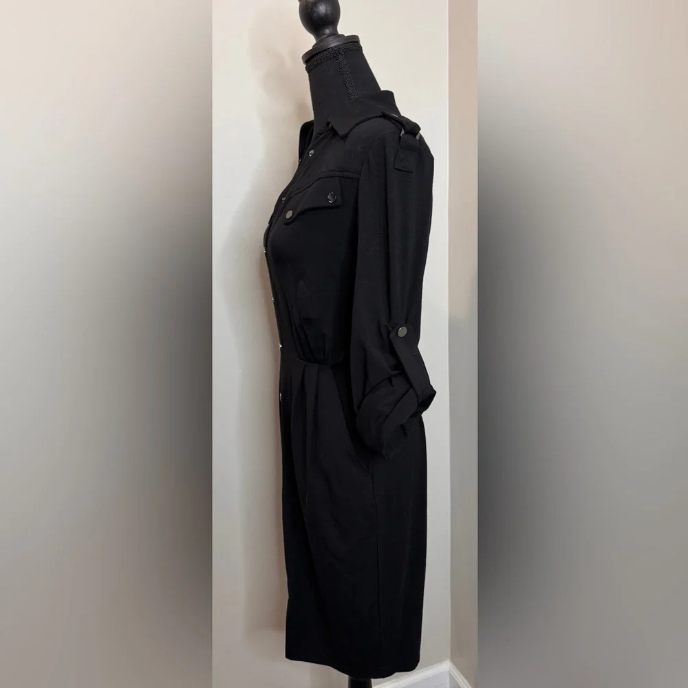 Cache Black Snap Front Shirt Dress‎ Military Style Epaulets Size 4